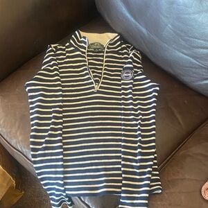 Lauren Ralph Lauren Navy and White Striped Long Sleeve Quarter-Zip Top